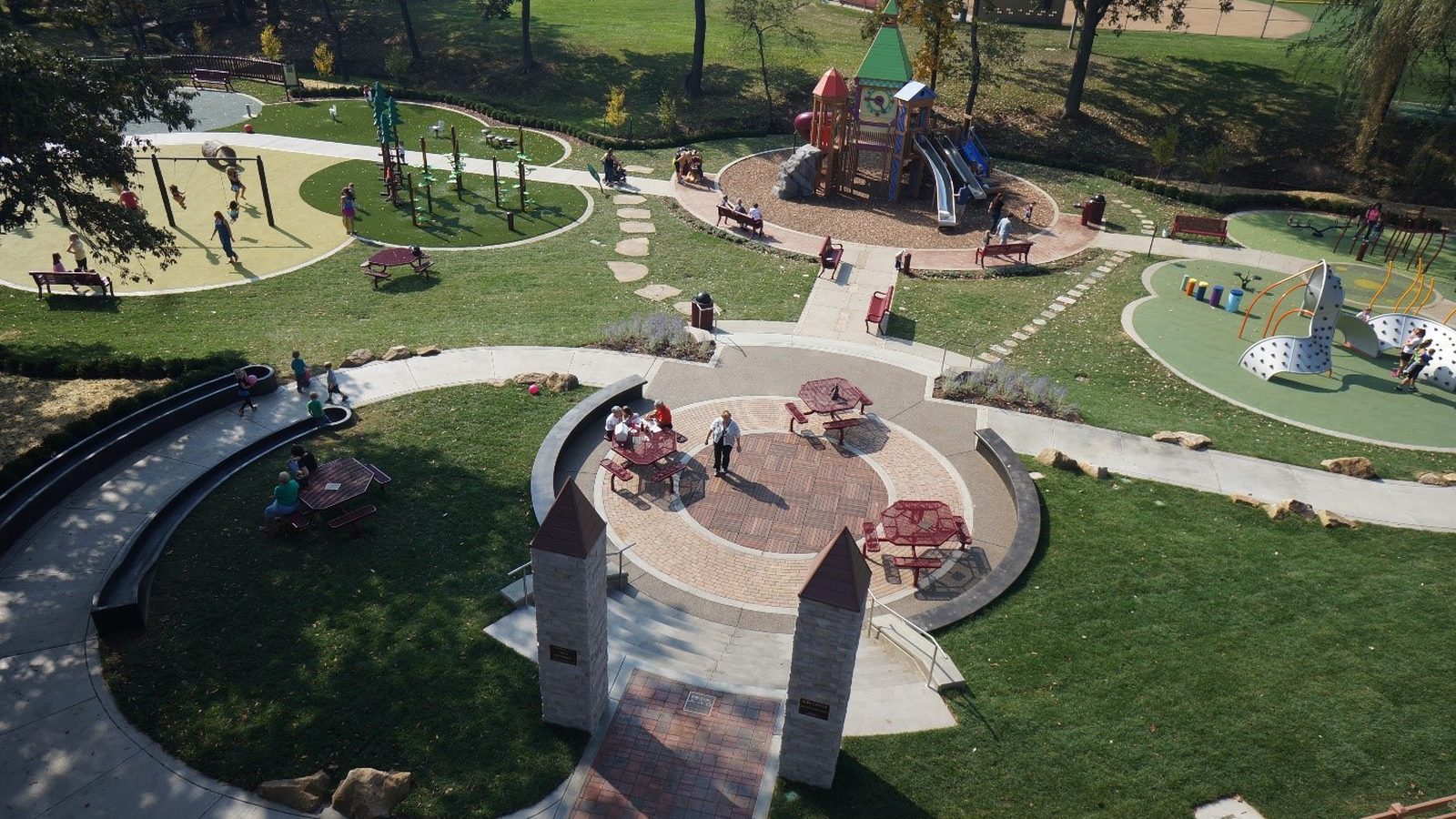 A large wooden castle play structure in a Pennsylvania community park, similar to The Storybook Castle Playground near Horsham